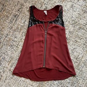 Studio Y Burgundy and Black Sequin Tank Top